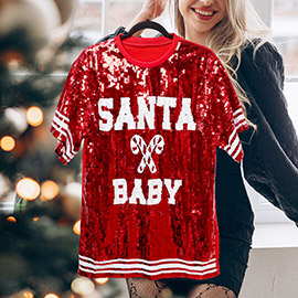 Santa Baby Message Christmas Sequin Jersey Top