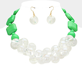 Chunky Lucite Ball Pebble Beaded Bib Necklace