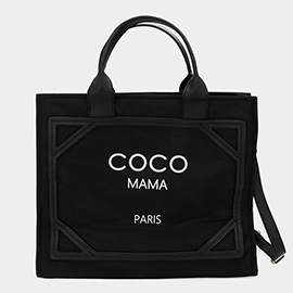 COCO MAMA Message Pointed Fabric Tote Bag / Crossbody Bag