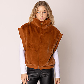 Faux Fur Rib Sleeve Vest