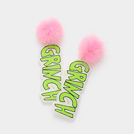 Resin Grinch Message Dangle Pom Pom Pointed Earrings