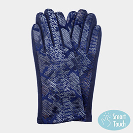 Faux Leather Snake Skin Pattern Smart Touch Gloves