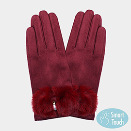 Pearl Pointed Fuzzy Bow Accented Smart Touch Gloves