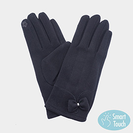 Bow Pointed Faux Suede Smart Touch Gloves