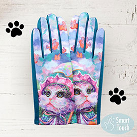 Cat Printed Smart Touch Gloves