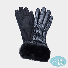 Faux Fur Cuff Puffer Smart Touch Gloves