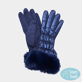 Faux Fur Cuff Puffer Smart Touch Gloves