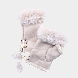 Faux Fur Trim Fingerless Gloves