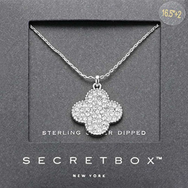 SECRET BOX_Sterling Silver Dipped Stone Paved Quatrefoil Pendant Necklace