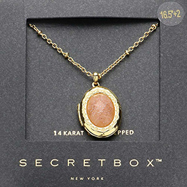 SECRET BOX_14K Gold Dipped Natural Stone Locket Pendant Necklace