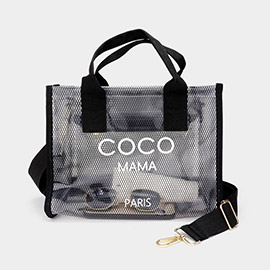 COCO MAMA Message Pointed Transparent Mesh Tote Bag / Crossbody Bag