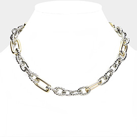 14K Gold Plated Two Tone Chunky Chain Magnetic Necklace