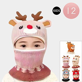 12PCS - Kids Knitted Rein Deer Mask Hats