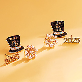 3Pairs - Firework 2025 and Party Hat Stud Earring Set