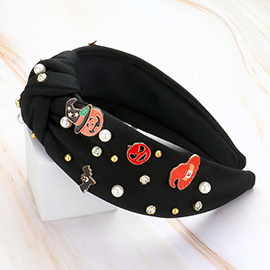 Enamel Halloween Charm Stone Cluster Embellished Knot Headband