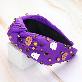 Enamel Halloween Charm Stone Cluster Embellished Knot Headband