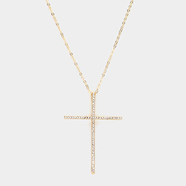 Stone Paved Cross Pendant Necklace