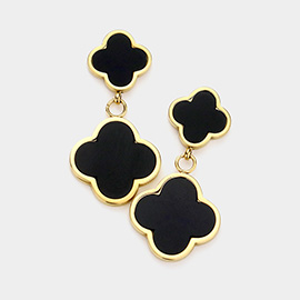 Stainless Steel Quatrefoil Link Dangle Earrings