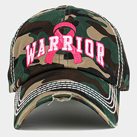 Pink Ribbon WARRIOR Embroidered Accented Vintage Baseball Cap