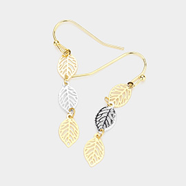 Metal Cutout Leaf Link Dropdown Dangle Earrings