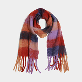 Checkered Oblong Scarf with Fringe