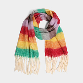 Striped Oblong Scarf with Fringe