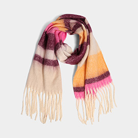 Striped Oblong Scarf with Fringe