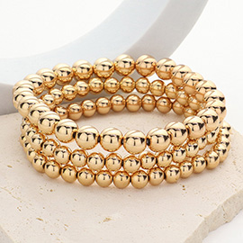 3PCS - Metal Ball Beaded Stretch Multi Layered Bracelets