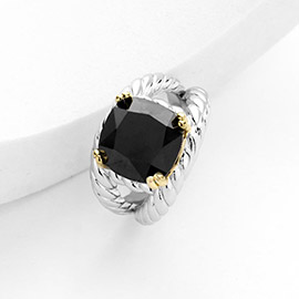 Cushion Cut CZ Stone Accented Twisted Rope Ring