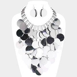 Oversized Metallic Disc Chandelier Statement Necklace