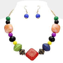 Ethic Wood Natural Stone Beaded Bib Necklace