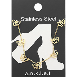 Stainless Steel Butterfly Charm Station Anklet