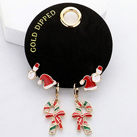 SECRET BOX_Gold Dipped Enamel Santa Hat Snowman Candy Cane 3 Pairs Earring Set