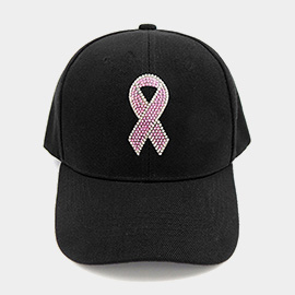 Pink Ribbon Bling Studded Pointed Baseball Cap