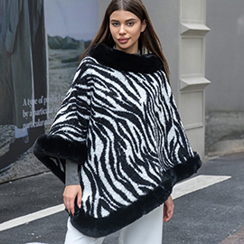 Faux Fur Zebra Pattern Poncho Cape