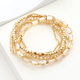 6PCS - Faceted Beaded Stretch Multi Layered Bracelets