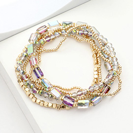 6PCS - Faceted Beaded Stretch Multi Layered Bracelets