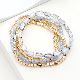 6PCS - Faceted Beaded Stretch Multi Layered Bracelets