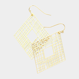 Metal Cutout Diamond Dangle Earrings