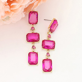 Rectangle Glass Stone Link Dropdown Earrings