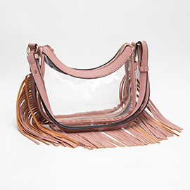 Faux Leather Fringe Transparent Crossbody Bag