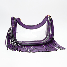 Faux Leather Fringe Transparent Crossbody Bag