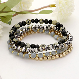 4PCS - Natural Stone Pointed Faceted Beaded Multi Layered Bracelets