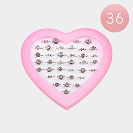 36PCS - Stone Flower Bow Heart Pointed Adjustable Rings