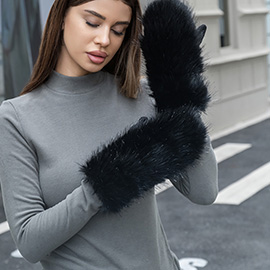 Faux Fuzzy Fur Mitten Gloves