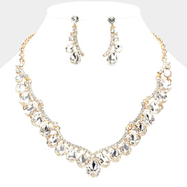 Teardrop Stone Cluster Embellished Evening Necklace