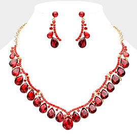 Teardrop Stone Cluster Embellished Evening Necklace