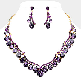 Teardrop Stone Cluster Embellished Evening Necklace