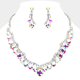 Teardrop Stone Cluster Embellished Evening Necklace