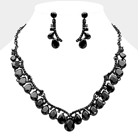 Teardrop Stone Cluster Embellished Evening Necklace